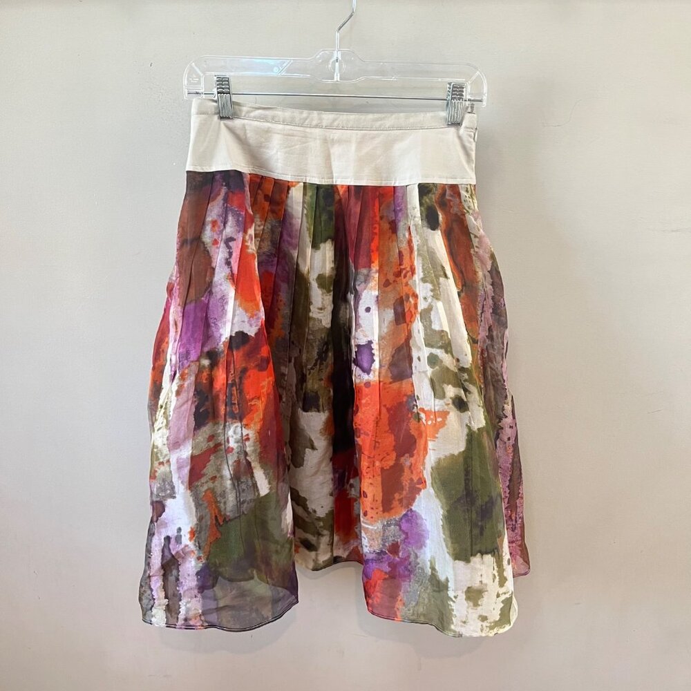 Anthropologie Edme & Esllte 100% Silk Watercolor Full Skirt- Size 4